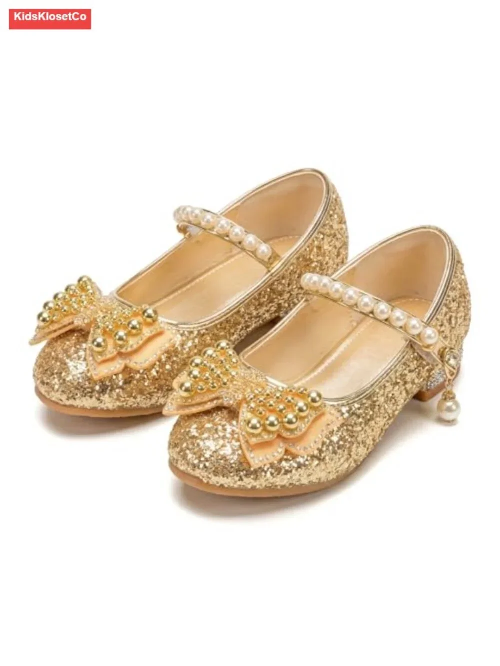 Glitter Mary Jane Low Heel Dress Shoes for Girls Toddler Little Kid Wedding